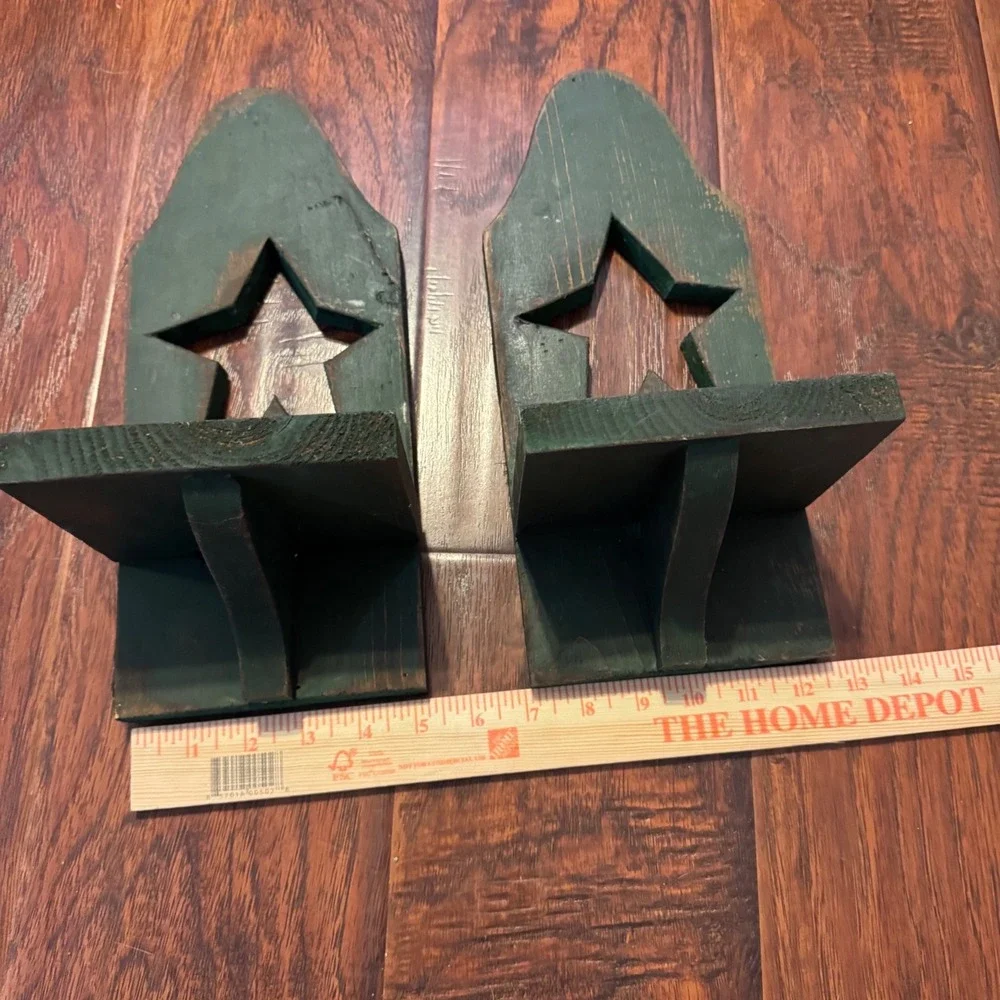 Rustic Primitive Country Star Wall‎ Sconce Shelves Set 2 Green Distressed Wood